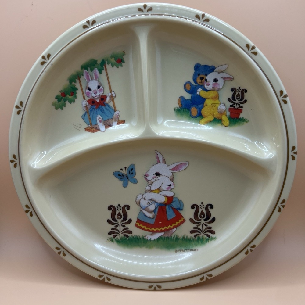 Pfaltzgraff Selandia Vintage 90's Divided Plate Bunny Rabbits Kids Toddler